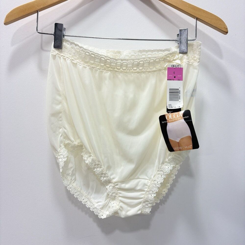 Vtg Olga Famous Scoop Secret Hug #873 Full Granny Panty Brief Size 6 White